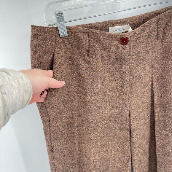 Lilibleu Women's Tweed Flannel Wool Flat Front Flared Pants Brown Size 8 NWT - Picture 10 of 13